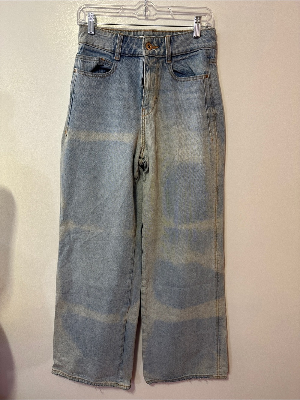 Zara High Rise Wide Leg Jeans 2 Tone Light Wash Size 4